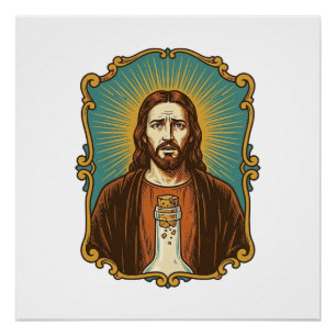 Jesus Broken Wine Cork Stuck Bottle Sommelier Part Poster