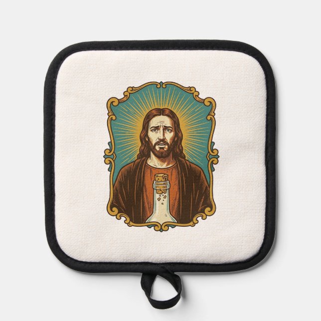 Jesus Broken Wine Cork Stuck Bottle Sommelier Part Pot Holder (Front)