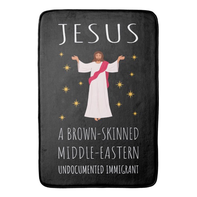 Jesus Brown-Skinned Undocumented Immigrant I Bath Mat (Front Vertical)