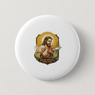 Jesus Burned Finger Taking Plate Out Microwave Kit 6 Cm Round Badge