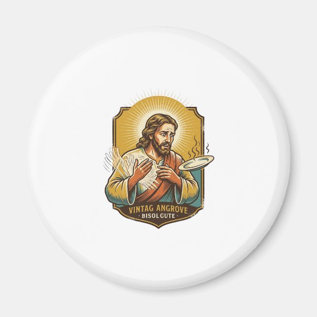 Jesus Burned Finger Taking Plate Out Microwave Kit Magnet (Front)