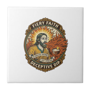 Jesus Burning Mouth Super Spicy Party Dip Humor_1 Ceramic Tile