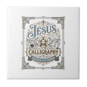 Jesus Calligraphy Sacred Lettering Jesus Calligrap Ceramic Tile
