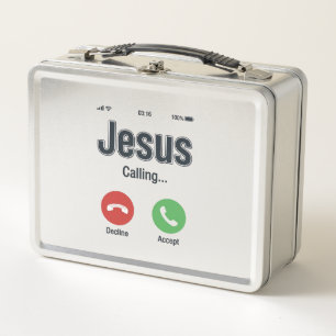 Jesus Calling Phone Screen Christian Shirt Design_ Metal Lunch Box