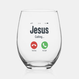 Jesus Calling Phone Screen Christian Shirt Design_ Stemless Wine Glass