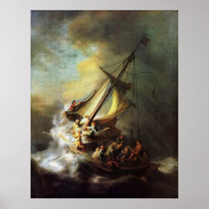 Jesus calming the Storm in The Sea of Galilee Poster