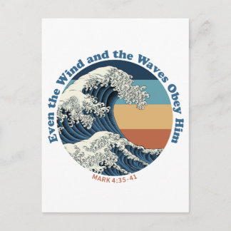 Jesus Calms the Storm Christian Wave Design Postcard