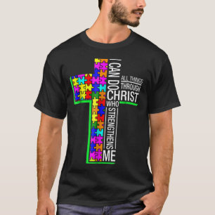 Jesus Camping Cross Faith In Jesus Autistic Awaren T-Shirt
