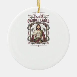Jesus Candle Label Jesus Candle Christian Faith Vi Ceramic Ornament