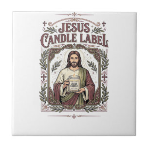 Jesus Candle Label Jesus Candle Christian Faith Vi Ceramic Tile