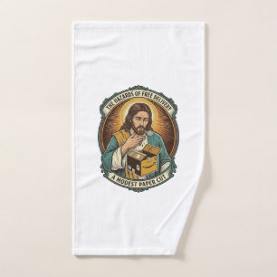 Jesus Cardboard Box Paper Cut Finger Pain Humor_1 Hand Towel