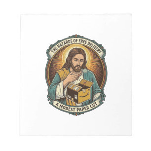 Jesus Cardboard Box Paper Cut Finger Pain Humor_1 Notepad