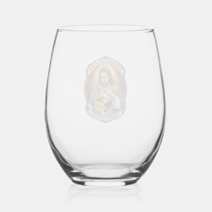 Jesus Cardboard Box Paper Cut Finger Pain Humor_1 Stemless Wine Glass