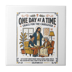 Jesus Caregiving Aging Parents Graphic Tee Christi Ceramic Tile