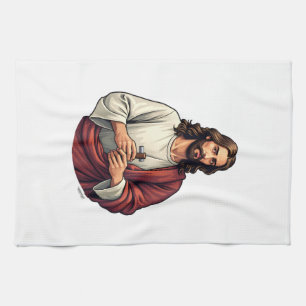 Jesus Carpenter Mark Vintage Engraving Tee 2 Tea Towel