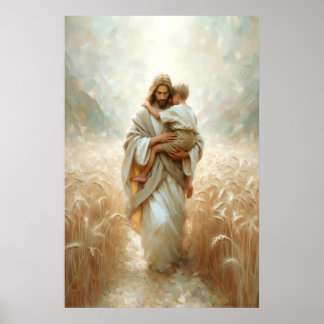 Jesus Carrying Boy Jesus and Child Jesus and Kids Poster