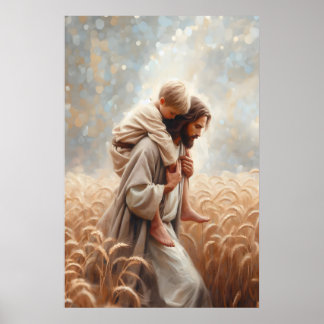 Jesus Carrying Boy Jesus and Child Jesus and Kids Poster