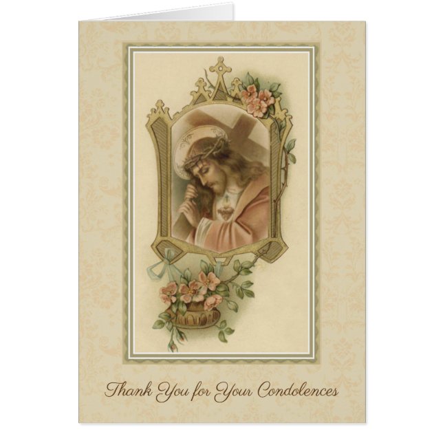 Jesus Carrying Cross Catholic Condolence Thank You (Front)
