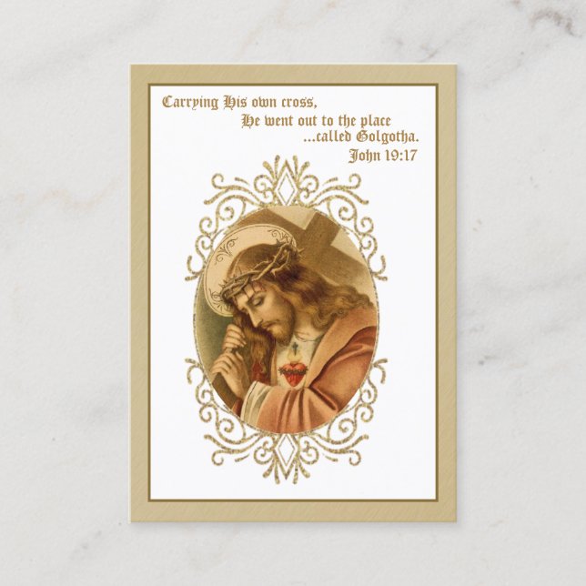 Jesus Carrying Cross Prayer Religious Holy Card (Front)