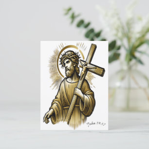 Jesus Carrying Gold Cross with Grace Postcard