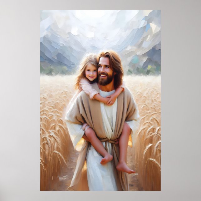 Jesus Carrying Little Girl Jesus and Children Jesu Poster (Front)