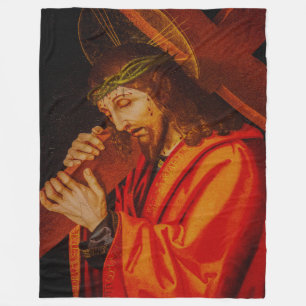 Jesus carrying the cross woven polar blanquet fleece blanket