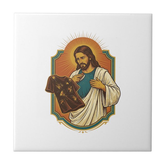 Jesus Chalk Covered Black Gym Clothes Mess Workout Ceramic Tile (Front)