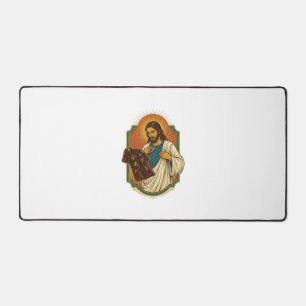 Jesus Chalk Covered Black Gym Clothes Mess Workout Desk Mat
