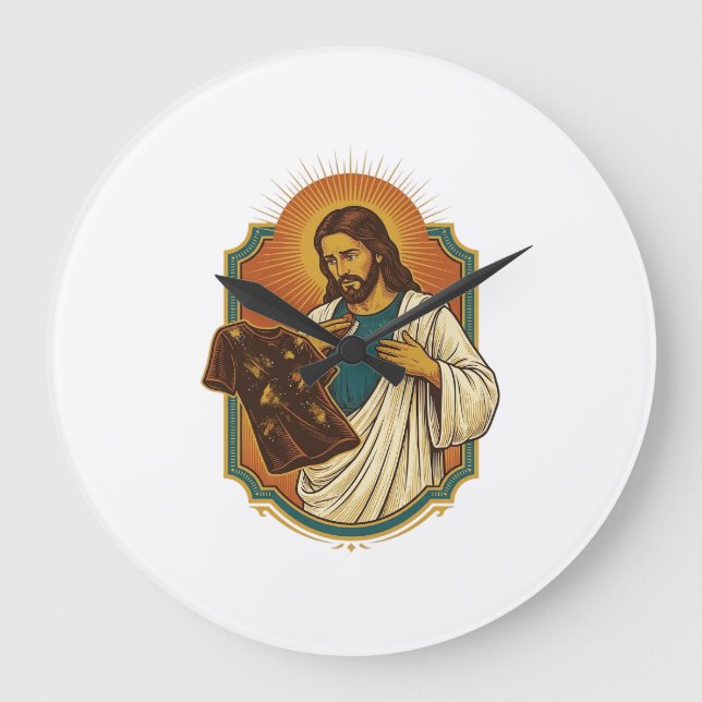 Jesus Chalk Covered Black Gym Clothes Mess Workout Large Clock (Front)