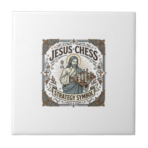 Jesus Chess Strategy Symbol Jesus Chess Strategy C Ceramic Tile