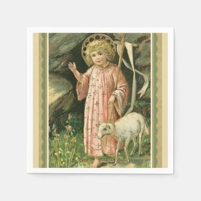 Jesus Child Cross Lamb Easter  King Napkin (Front)