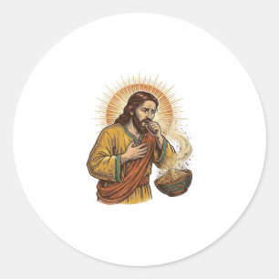 Jesus Choking Dry Tortilla Chip Crumb Food Humor_1 Classic Round Sticker