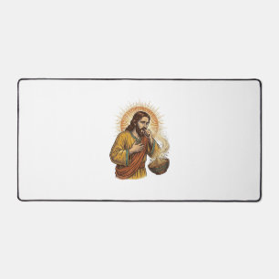 Jesus Choking Dry Tortilla Chip Crumb Food Humor_1 Desk Mat