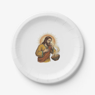 Jesus Choking Dry Tortilla Chip Crumb Food Humor_1 Paper Plate