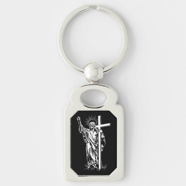 Jesus Christ and a cross Key Ring (Front)
