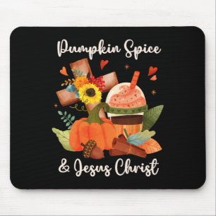 Jesus Christ and Pumpkin Spice Autumn Fall Coffee Mouse Pad