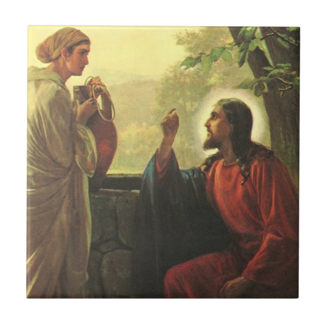 Jesus Christ and the Good Samaritan at the Well Ceramic Tile (Front)