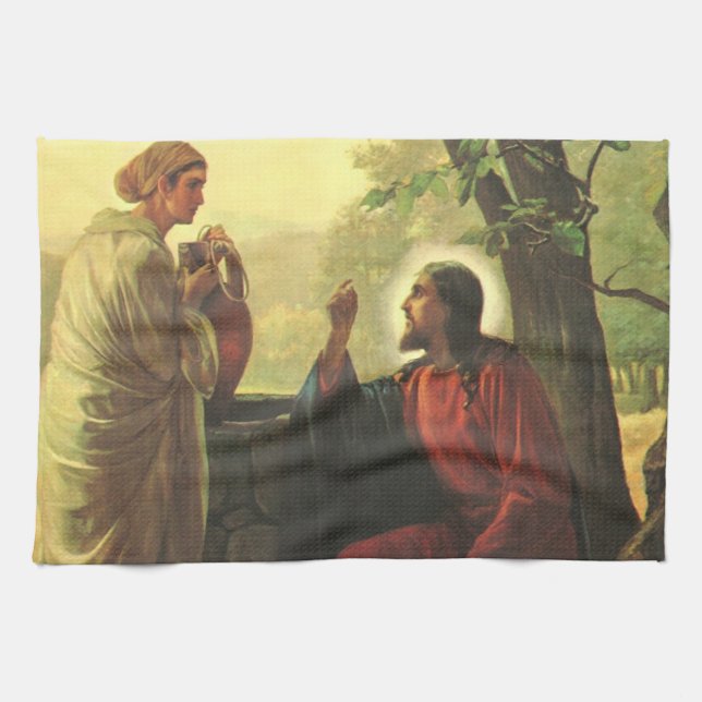 Jesus Christ and the Good Samaritan at the Well Tea Towel (Horizontal)