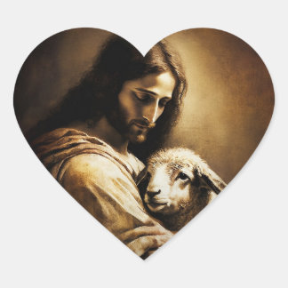 Jesus Christ as the lamb of God Heart Sticker