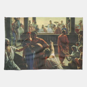 Jesus Christ at Wedding of Cana, Water into Wine Tea Towel