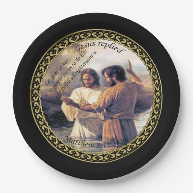 Jesus Christ Baptism image one Paper Plate (Front)