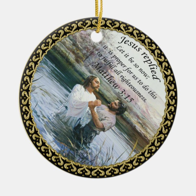 Jesus Christ Baptism image two Ceramic Ornament (Front)