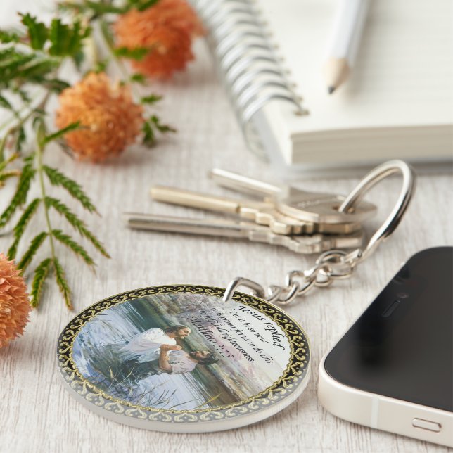 Jesus Christ Baptism image two Key Ring (Front Right)