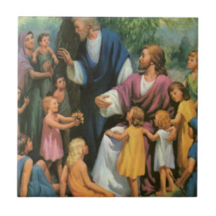 Jesus Christ Blessing Children, Vintage Religion Ceramic Tile