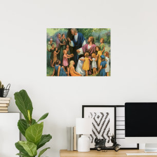 Jesus Christ Blessing Children, Vintage Religion Poster