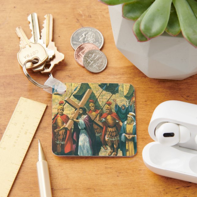Jesus Christ Carrying the Cross to his Crucifixion Key Ring (Desk)