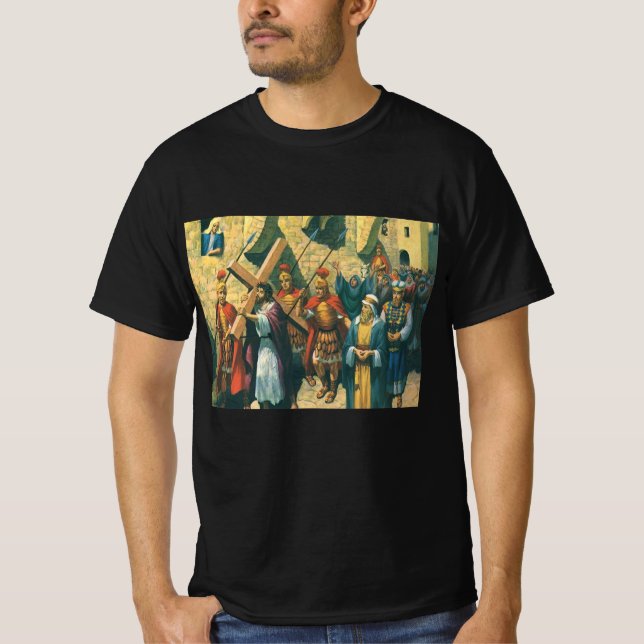 Jesus Christ Carrying the Cross to his Crucifixion T-Shirt (Front)