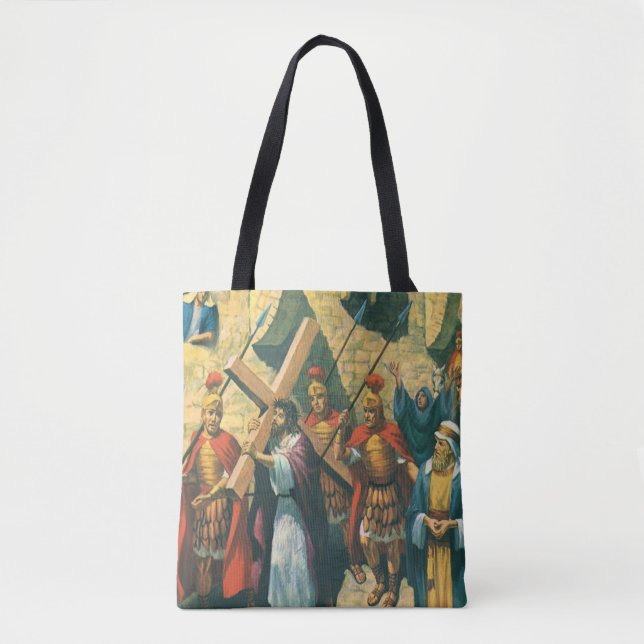 Jesus Christ Carrying the Cross to his Crucifixion Tote Bag (Front)