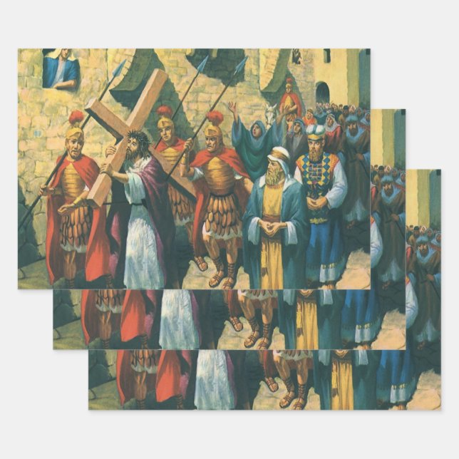 Jesus Christ Carrying the Cross to his Crucifixion Wrapping Paper Sheet (Set)