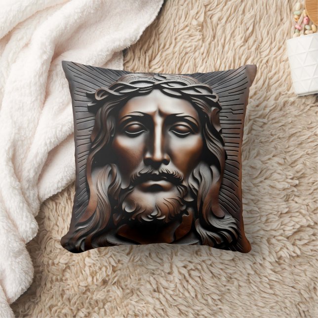 Jesus Christ Carved Relief With Radiant Background Cushion (Blanket)